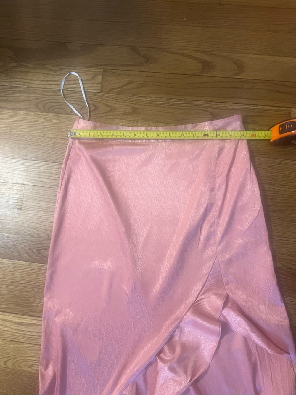 Lulu's Blush Satin High-Low Ruffle Skirt with Front Slit - Picture 8 of 16